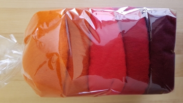 Merinowolle im Vlies, Farbzusammenstellung "Orange-Rottöne" 100g