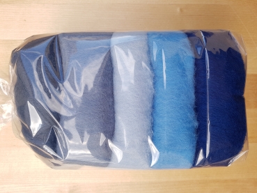 Merinowolle im Vlies, Farbzusammenstellung "Blautöne" 100g