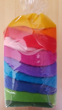 Merinowolle im Vlies, Farbzusammenstellung "Regenbogen" 100g