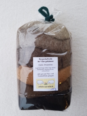 Krempelvlies Bergschaf - Farbzusammenstellung Natur, Brauntöne 100g