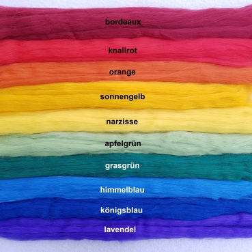 Kammzug Merino Farbzusammenstellung "Regenbogen" 100g