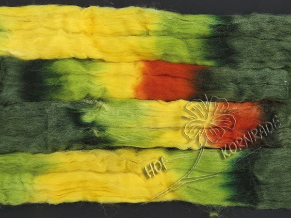 Kammzug Merino bedruckt "Grün-Gelb-Braun" 66g
