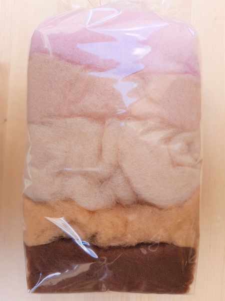 Merinowolle im Vlies, Farbzusammenstellung "Hauttöne" 100g