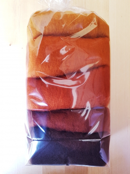 Merinowolle im Vlies, Farbzusammenstellung "Brauntöne" 100g