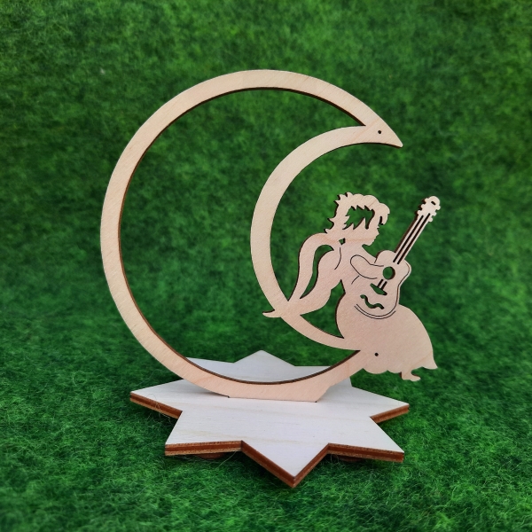 Holzaufsteller Mond mit Gitarrenengel 8cm