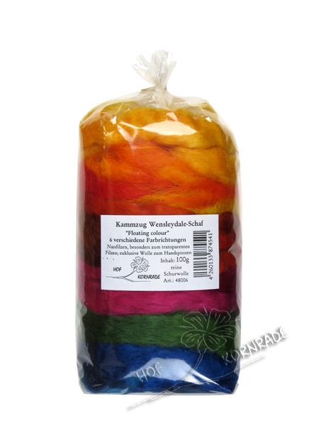 Kammzug Wensleydale Floating Colour Farbzusammenstellung - 100g