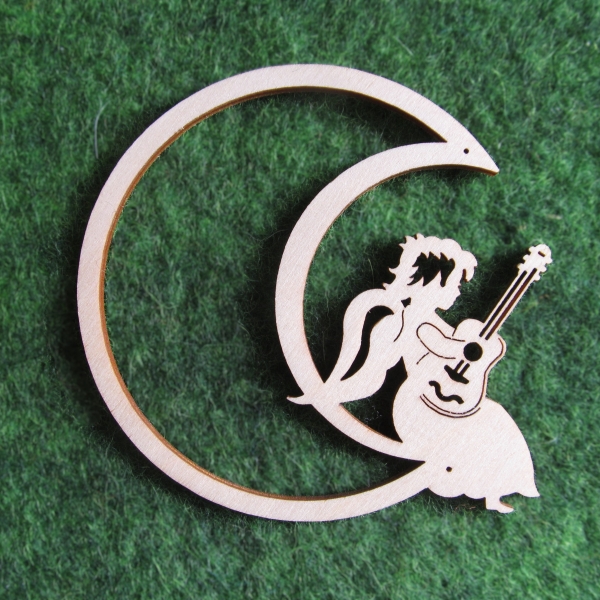 Holzrahmen Mond mit Gitarrenengel 8cm