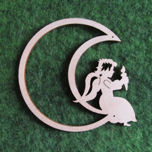Holzrahmen Mond mit Kerzenengel 8cm