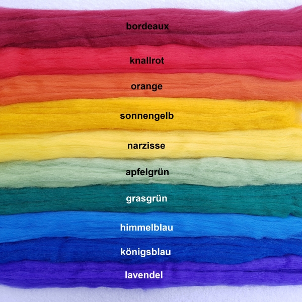 Kammzug Merino Farbzusammenstellung "Regenbogen" 100g