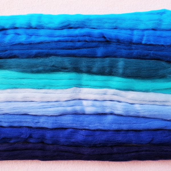 Kammzug Merino Farbzusammenstellung "Blau-Türkis" 100g