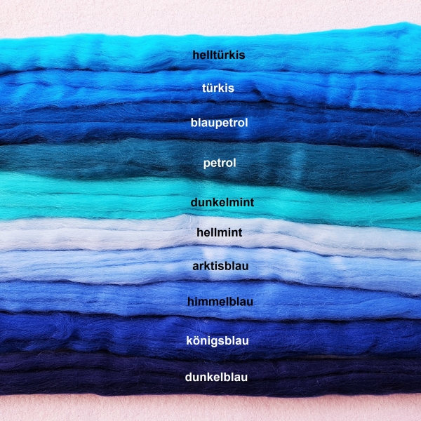 Kammzug Merino Farbzusammenstellung "Blau-Türkis" 100g