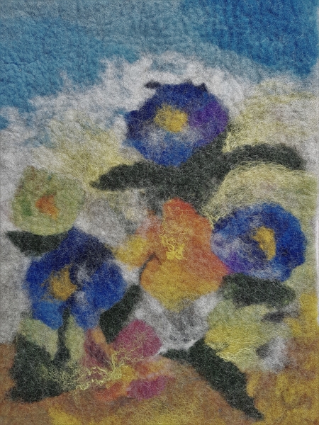 Filzwandbehang "Blaue Blumen"