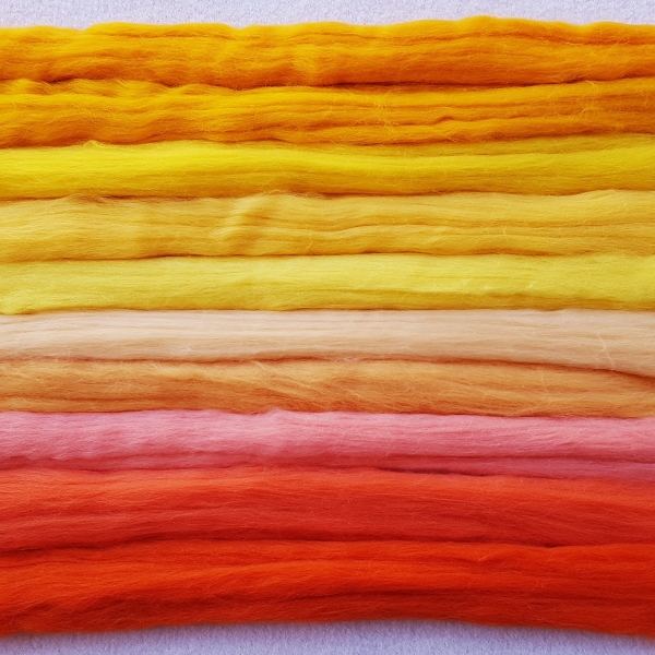 Kammzug Merino Farbzusammenstellung "Gelb-Orange" 100g