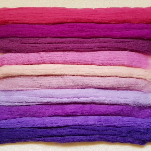 Kammzug Merino Farbzusammenstellung "Rosa-Lila" 100g