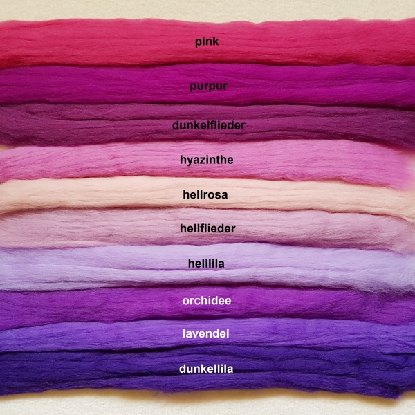 Kammzug Merino Farbzusammenstellung "Rosa-Lila" 100g