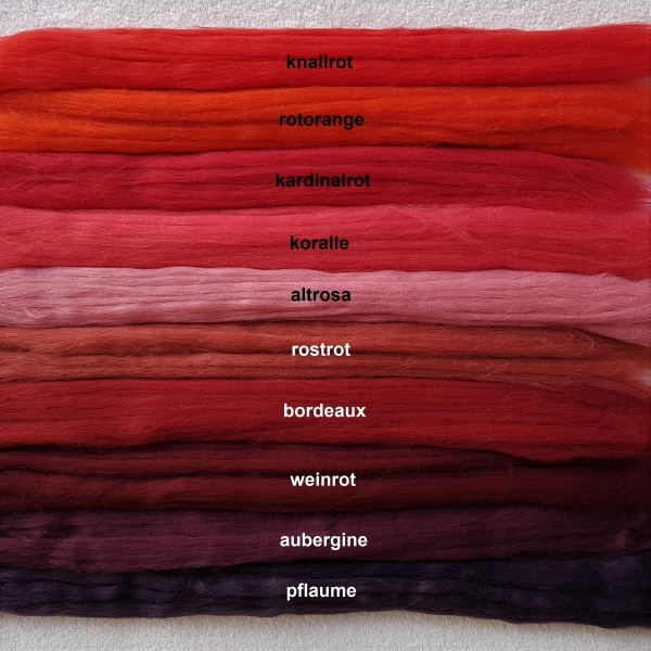 Kammzug Merino Farbzusammenstellung "Rot" 100g